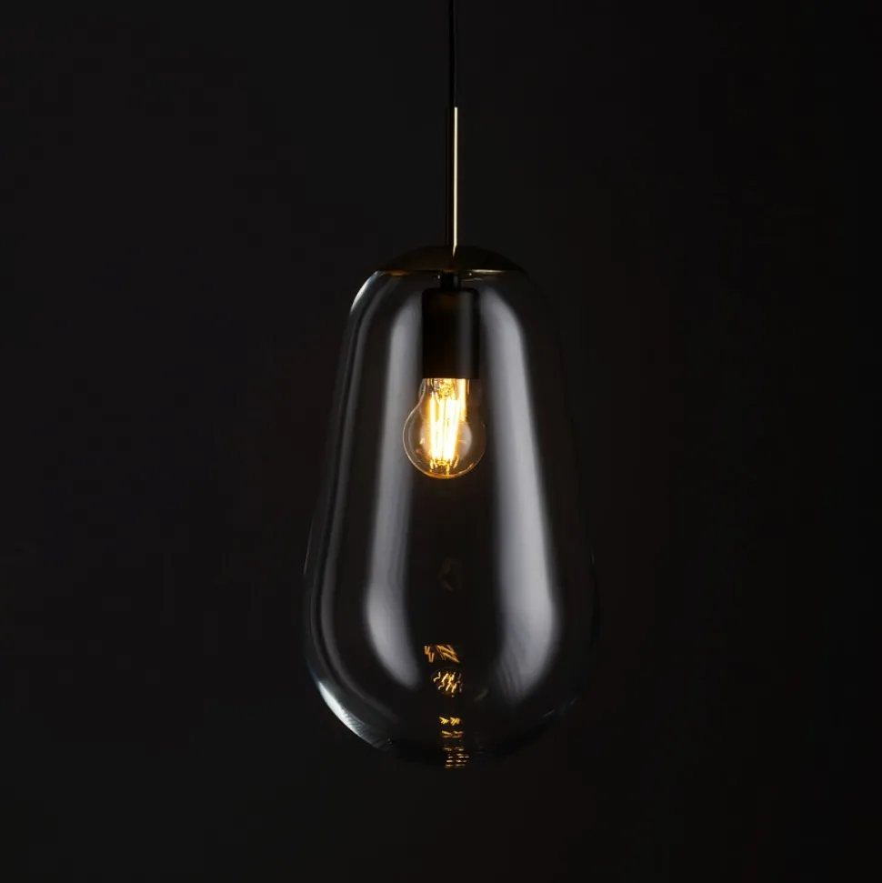Lampa Wisząca PEAR M Czarny Złoty Szklany Klosz 1xE27 22cm