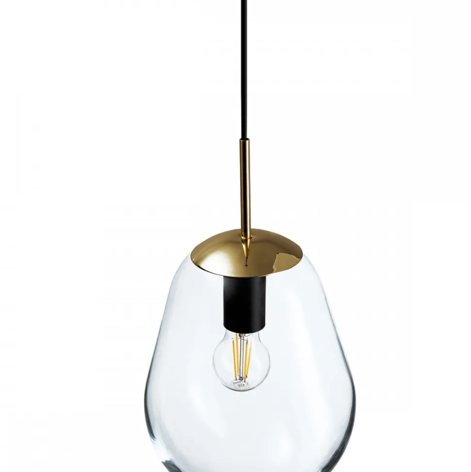 Lampa Wisząca PEAR S Czarny Złoty Szklany Klosz 1xE27 22cm