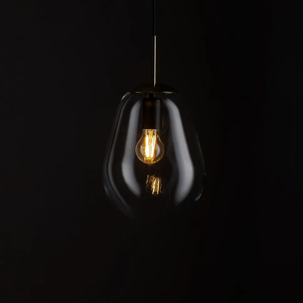 Lampa Wisząca PEAR S Czarny Złoty Szklany Klosz 1xE27 22cm