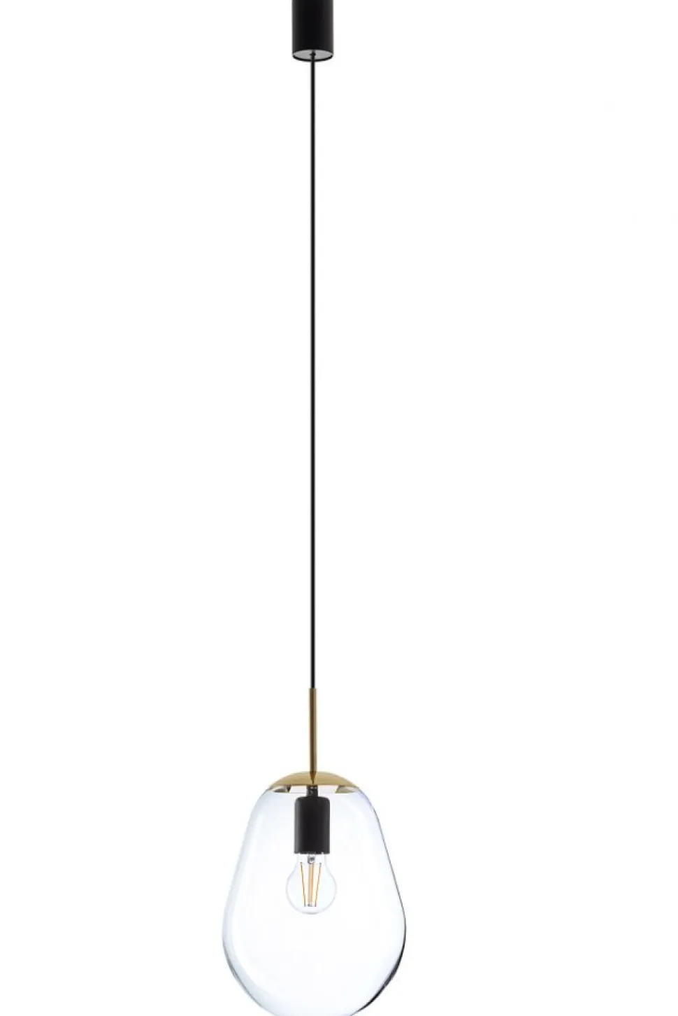 Lampa Wisząca PEAR S Czarny Złoty Szklany Klosz 1xE27 22cm