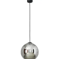 Lampa Wisząca POLARIS Czarny Srebrny Szklany Klosz 1xE27 25cm