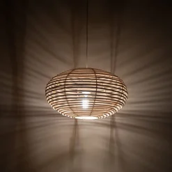 Lampa Wisząca RATTAN Biały Brązowy Abażur 1xE27 40 cm