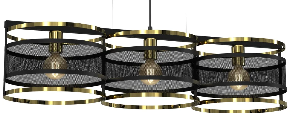 Lampa Wisząca RIM Czarny Złoty Metalowy Klosz 3xE27