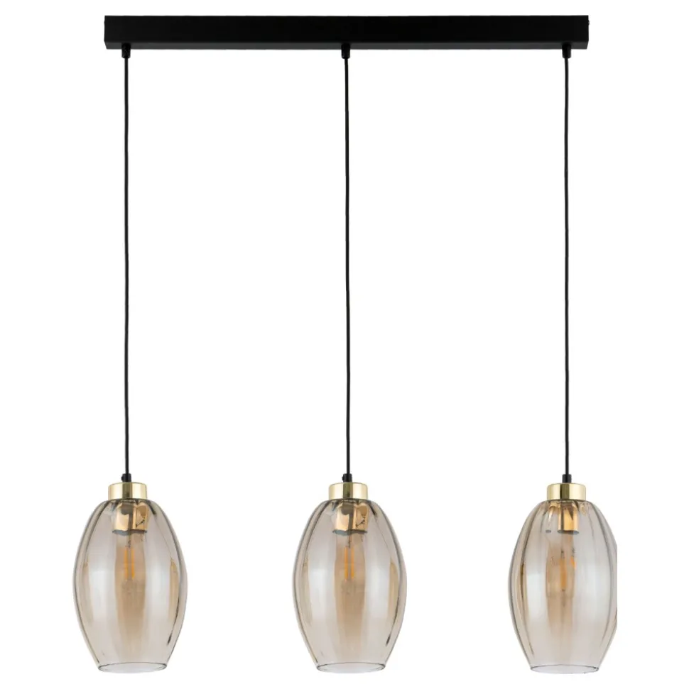 Lampa Wisząca SEBO Czarny Złoty Szklane Klosze 3xE27