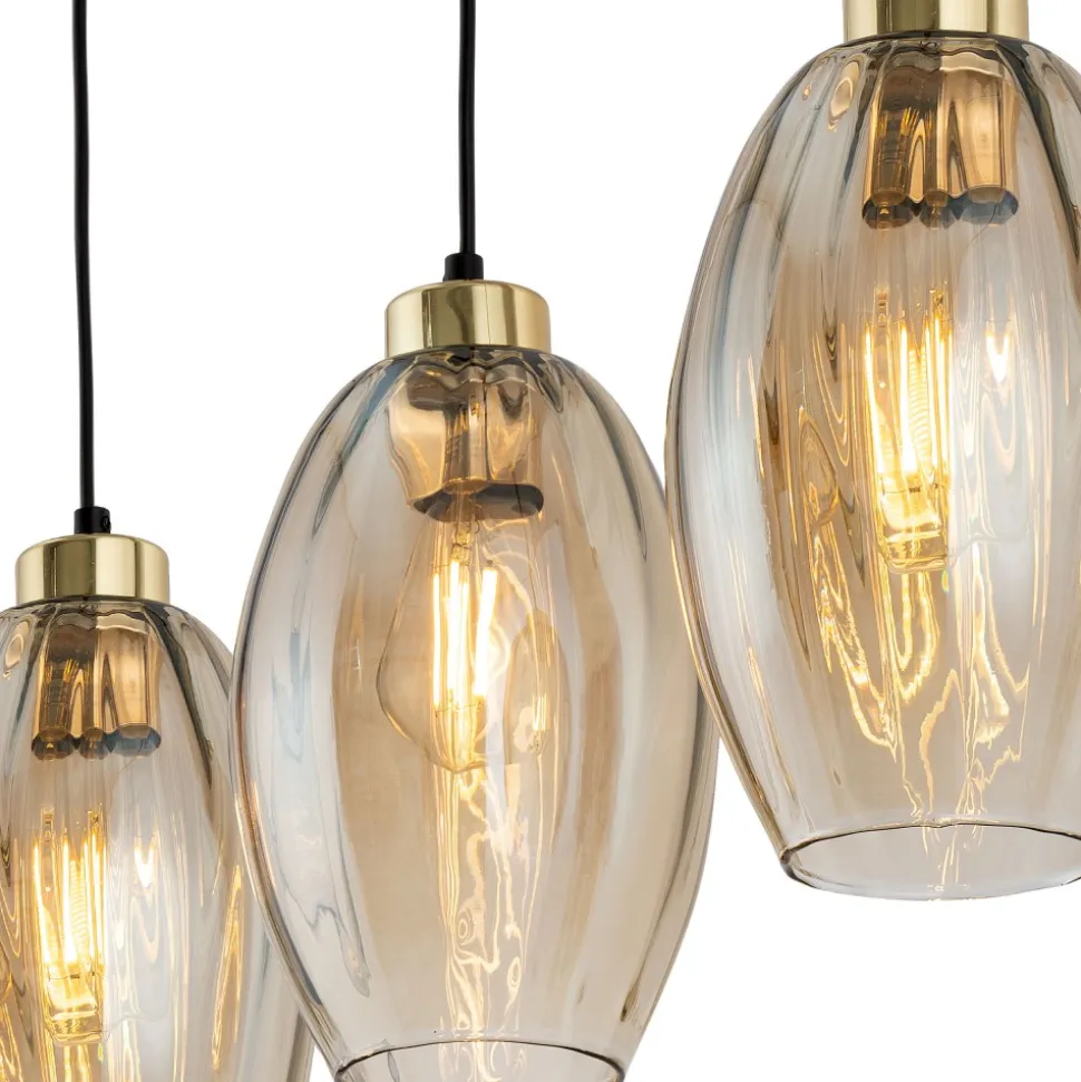 Lampa Wisząca SEBO Czarny Złoty Szklane Klosze 3xE27