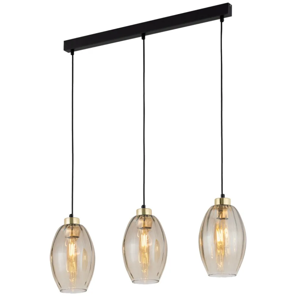Lampa Wisząca SEBO Czarny Złoty Szklane Klosze 3xE27