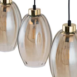 Lampa Wisząca SEBO Czarny Złoty Szklane Klosze 3xE27