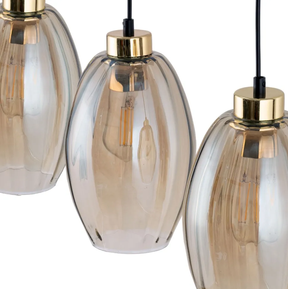 Lampa Wisząca SEBO Czarny Złoty Szklane Klosze 3xE27