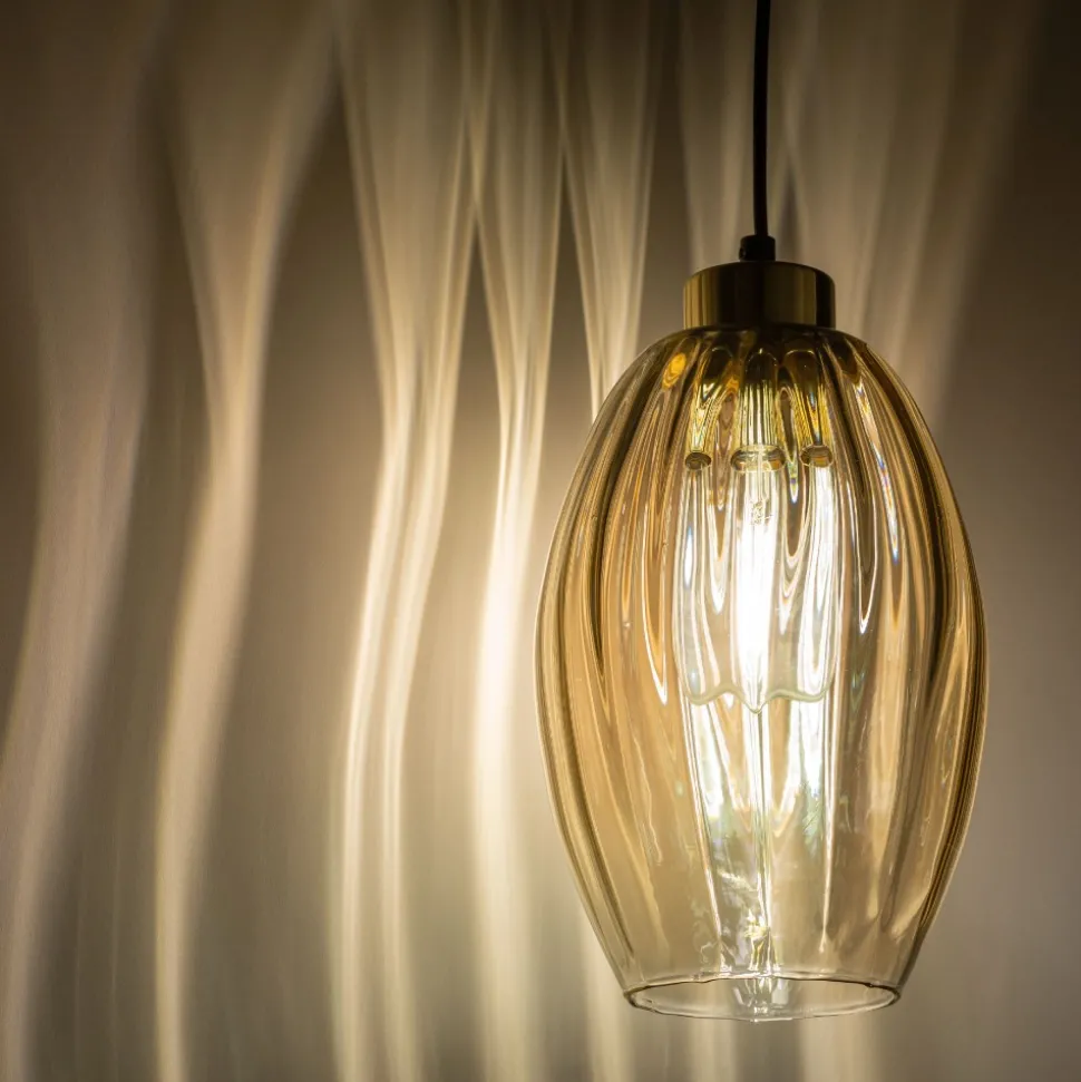Lampa Wisząca SEBO Czarny Złoty Szklany Klosz 1xE27