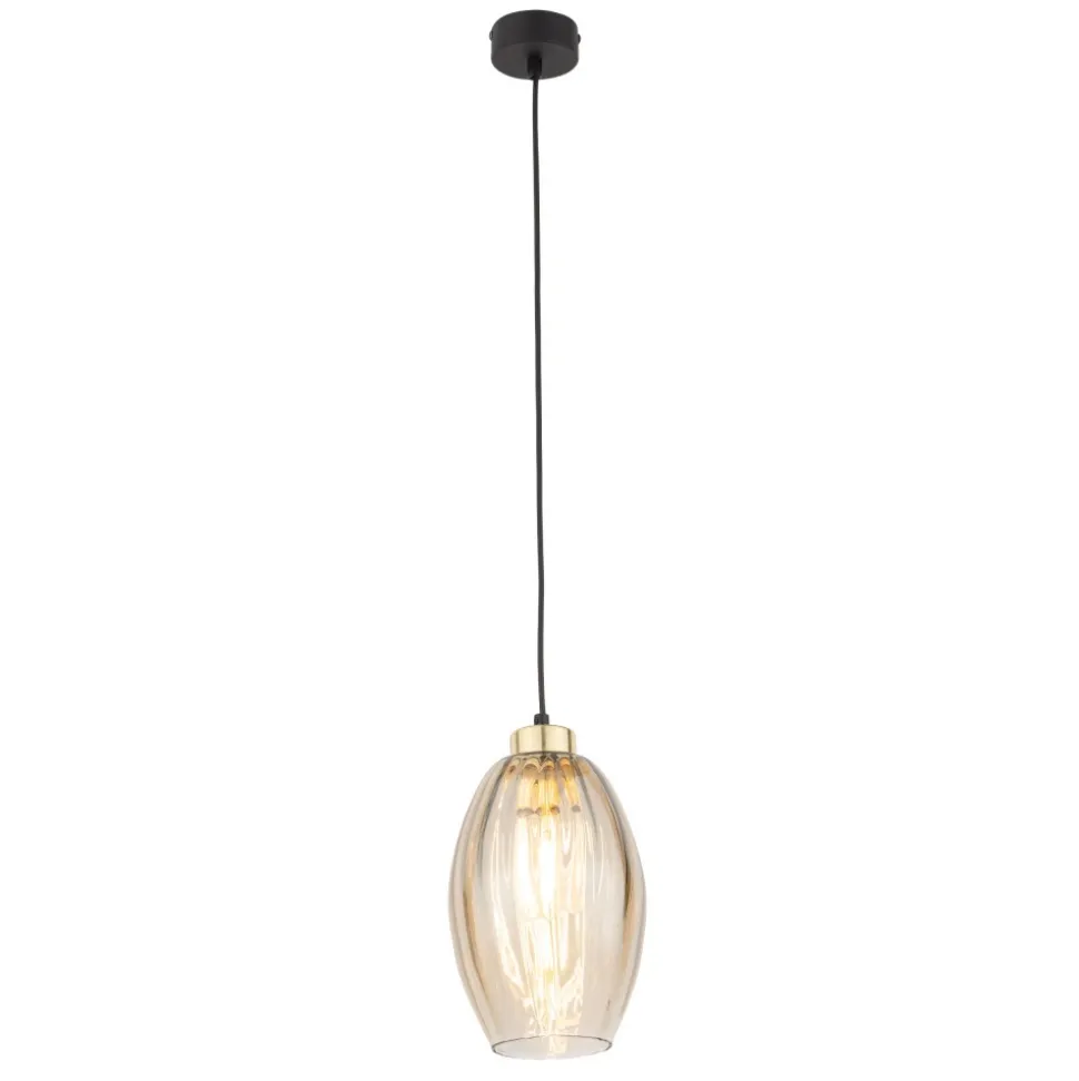 Lampa Wisząca SEBO Czarny Złoty Szklany Klosz 1xE27