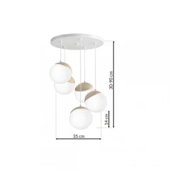Lampa Wisząca SFERA Biały Brązowy Szklane Klosze 5xE14
