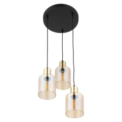 Lampa Wisząca SIERRA Czarny Złoty Szklane Klosze Koło 3xE27