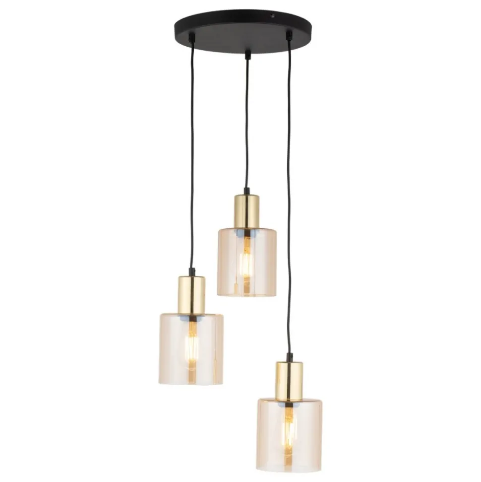 Lampa Wisząca SIERRA Czarny Złoty Szklane Klosze Koło 3xE27