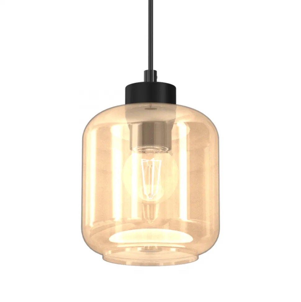 Lampa Wisząca SOMBRA Czarny Brązowy Szklany Klosz 1xE27 16cm
