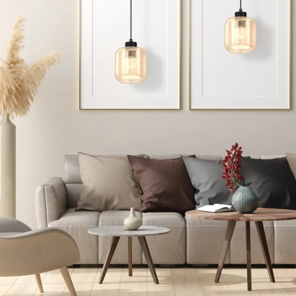 Lampa Wisząca SOMBRA Czarny Brązowy Szklany Klosz 1xE27 16cm