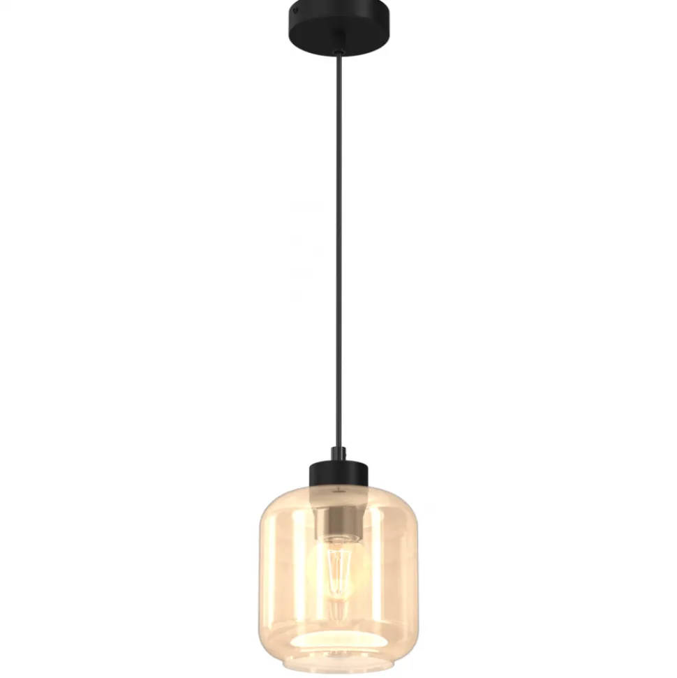 Lampa Wisząca SOMBRA Czarny Brązowy Szklany Klosz 1xE27 16cm