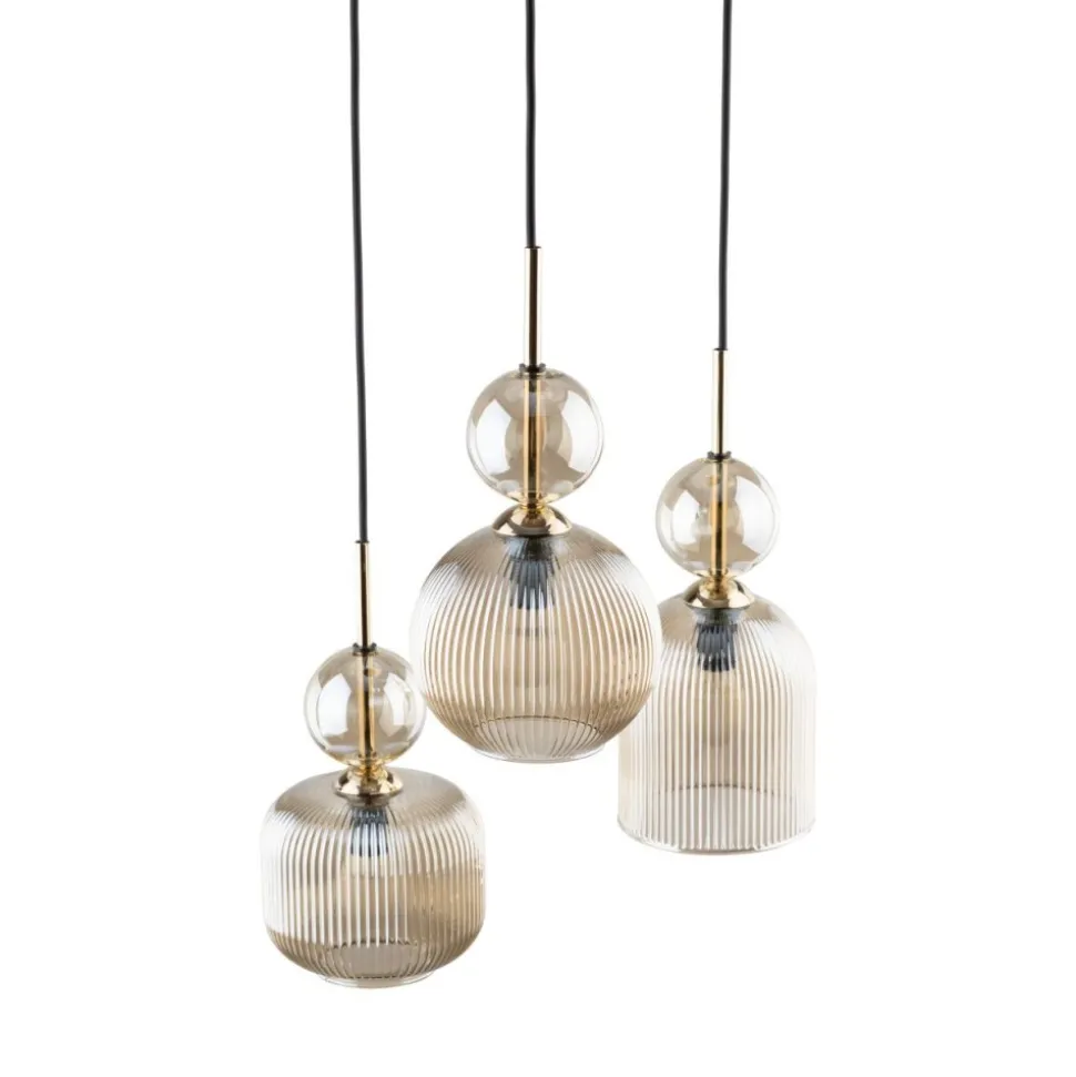 Lampa wisząca SOPHIA czarna klosz beżowy 3xE14