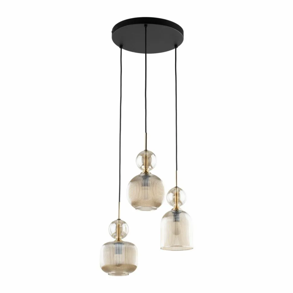 Lampa wisząca SOPHIA czarna klosz beżowy 3xE14