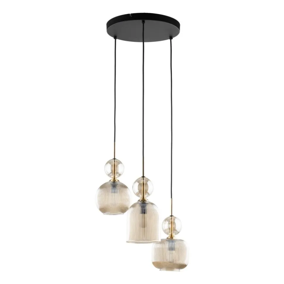 Lampa wisząca SOPHIA czarna klosz beżowy 3xE14