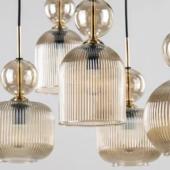 Lampa wisząca SOPHIA czarna klosz beżowy 8xE14