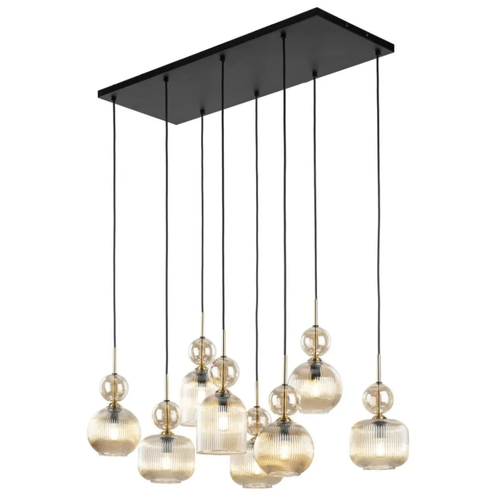 Lampa wisząca SOPHIA czarna klosz beżowy 8xE14