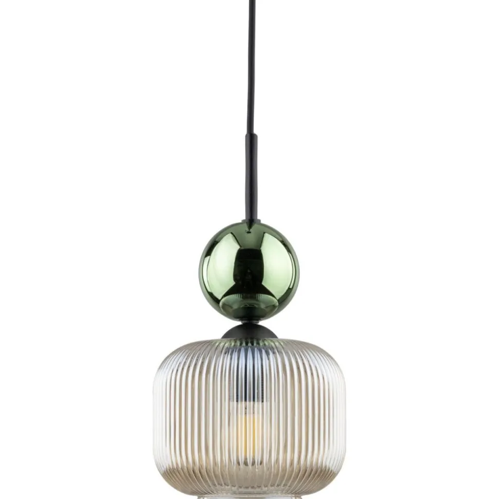 Lampa wisząca SOPHIA czarna zielona klosz beżowy 1xE14 15 cm