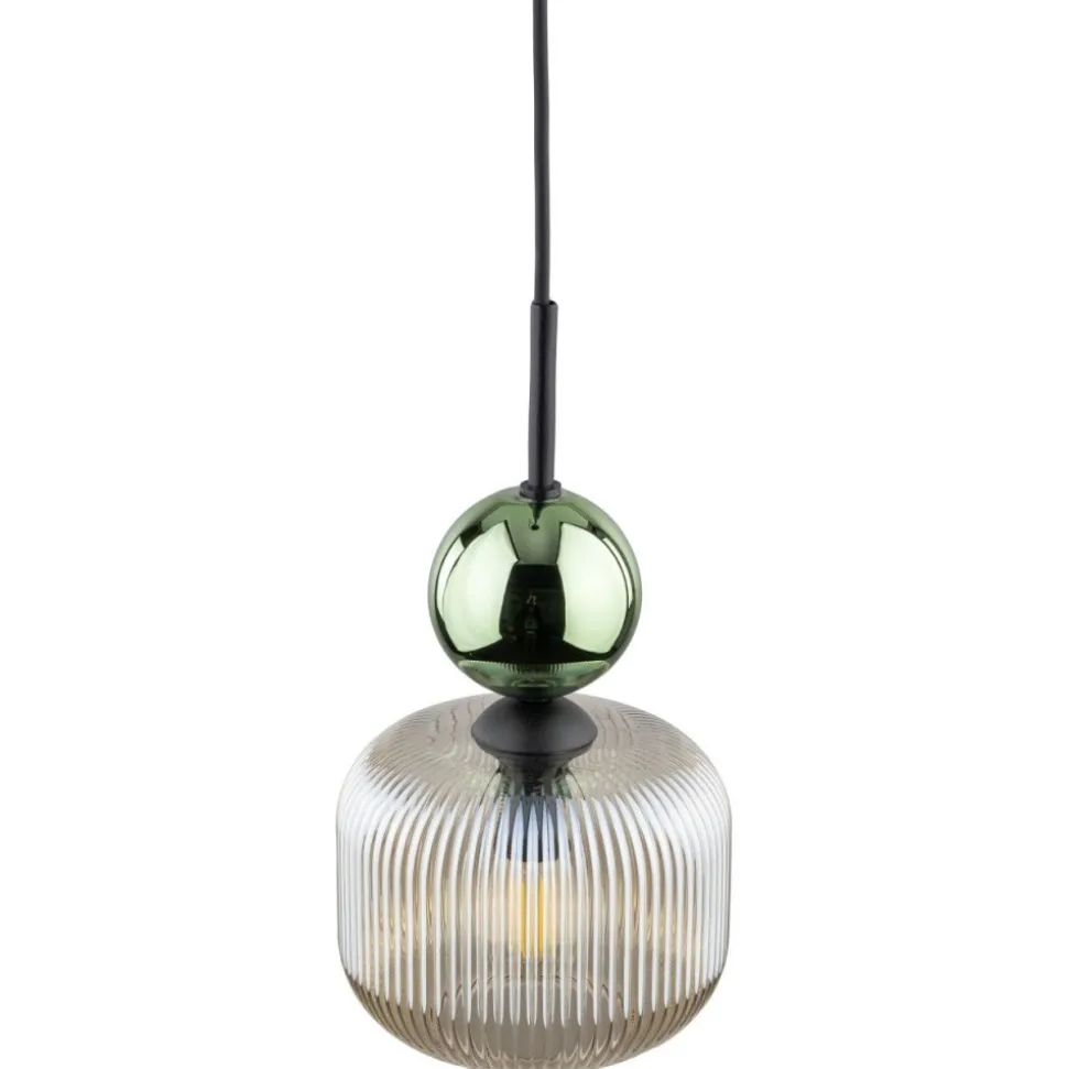 Lampa wisząca SOPHIA czarna zielona klosz beżowy 1xE14 15 cm