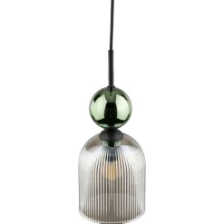 Lampa wisząca SOPHIA czarna zielona klosz beżowy 1xE14 13 cm