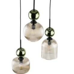 Lampa wisząca SOPHIA czarna zielona klosz beżowy 3xE14 okragła