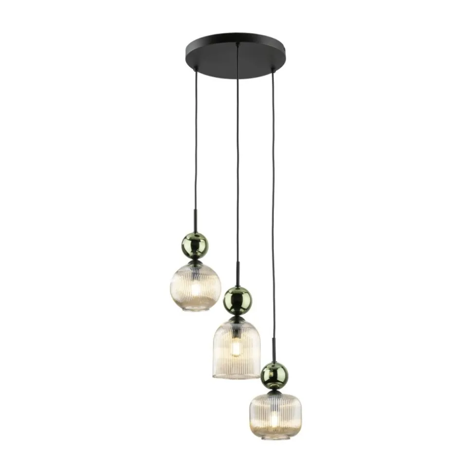 Lampa wisząca SOPHIA czarna zielona klosz beżowy 3xE14 okragła
