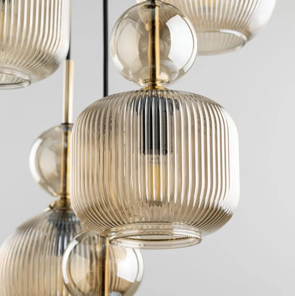 Lampa wisząca SOPHIA czarna klosz beżowy 5xE14