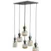Lampa wisząca SOPHIA czarna zielona klosz beżowy 6xE14