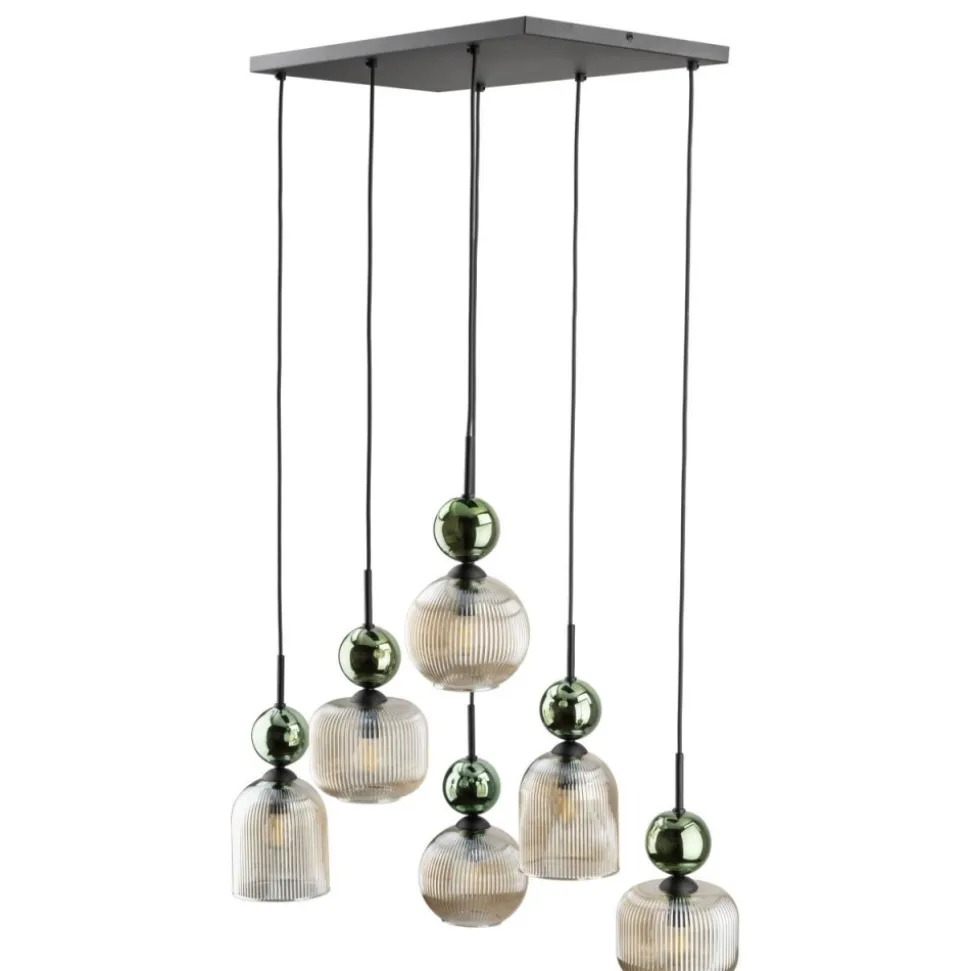 Lampa wisząca SOPHIA czarna zielona klosz beżowy 6xE14