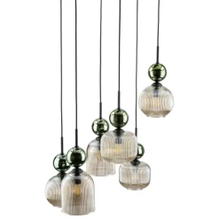 Lampa wisząca SOPHIA czarna zielona klosz beżowy 6xE14