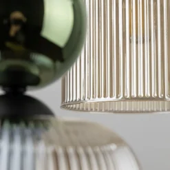 Lampa wisząca SOPHIA czarna zielona klosz beżowy 6xE14