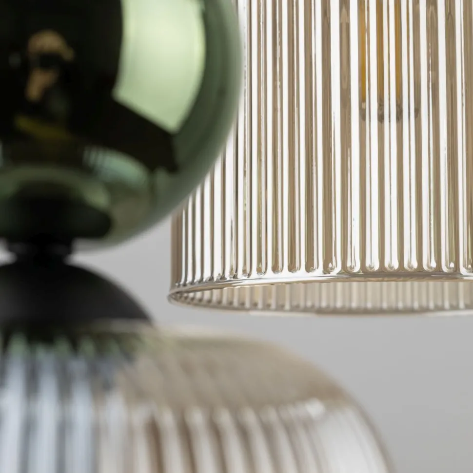 Lampa wisząca SOPHIA czarna zielona klosz beżowy 6xE14