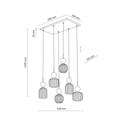 Lampa wisząca SOPHIA czarna zielona klosz beżowy 6xE14