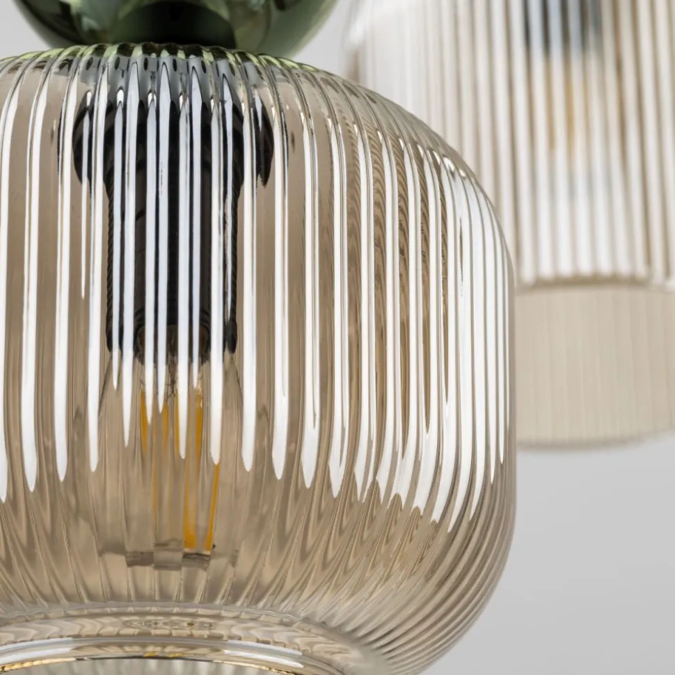 Lampa wisząca SOPHIA czarna zielona klosz beżowy 6xE14