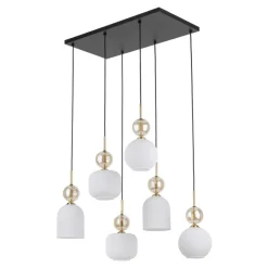 Lampa wisząca SOPHIA czarna klosz biały 6xE14