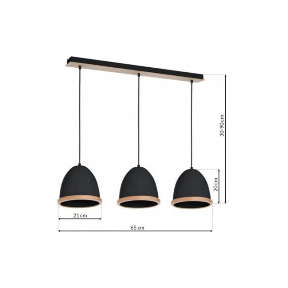 Lampa Wisząca STUDIO Czarny Brązowy Metalowy Klosz 3xE27