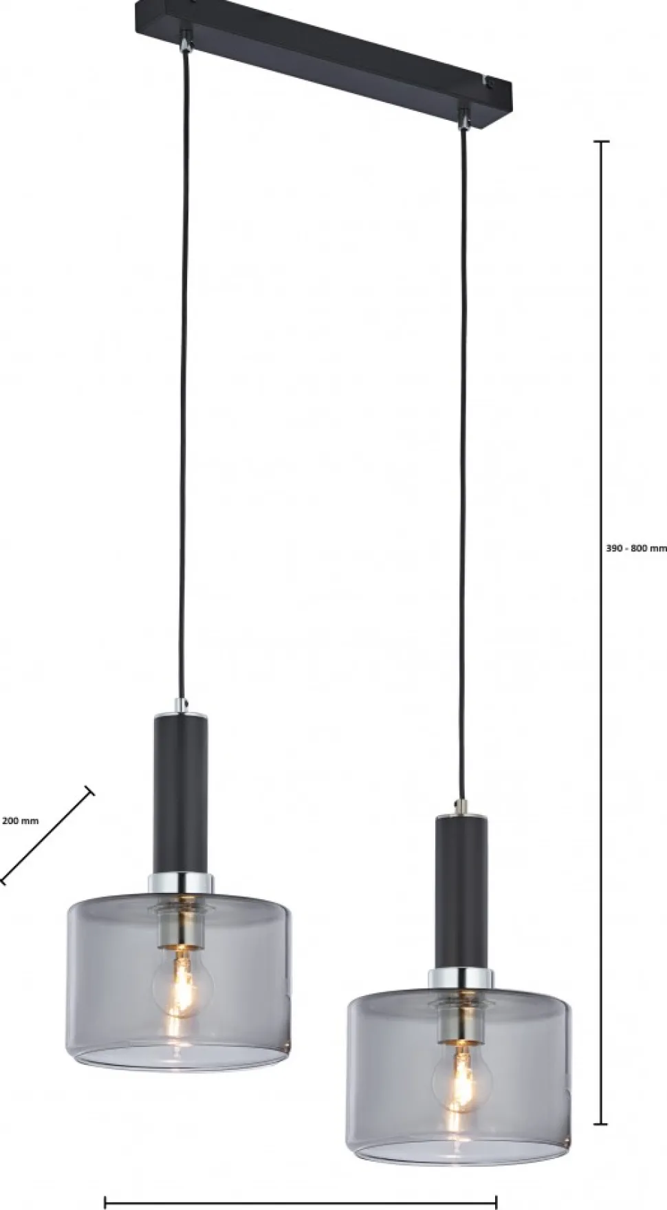 Lampa Wisząca VANES Srebrny Dymiony Szklane Klosze 2xE27