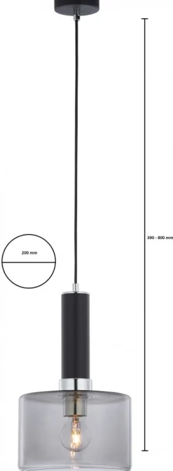 Lampa Wisząca VANES Srebrny Dymiony Szklany Klosz 1xE27 20 cm