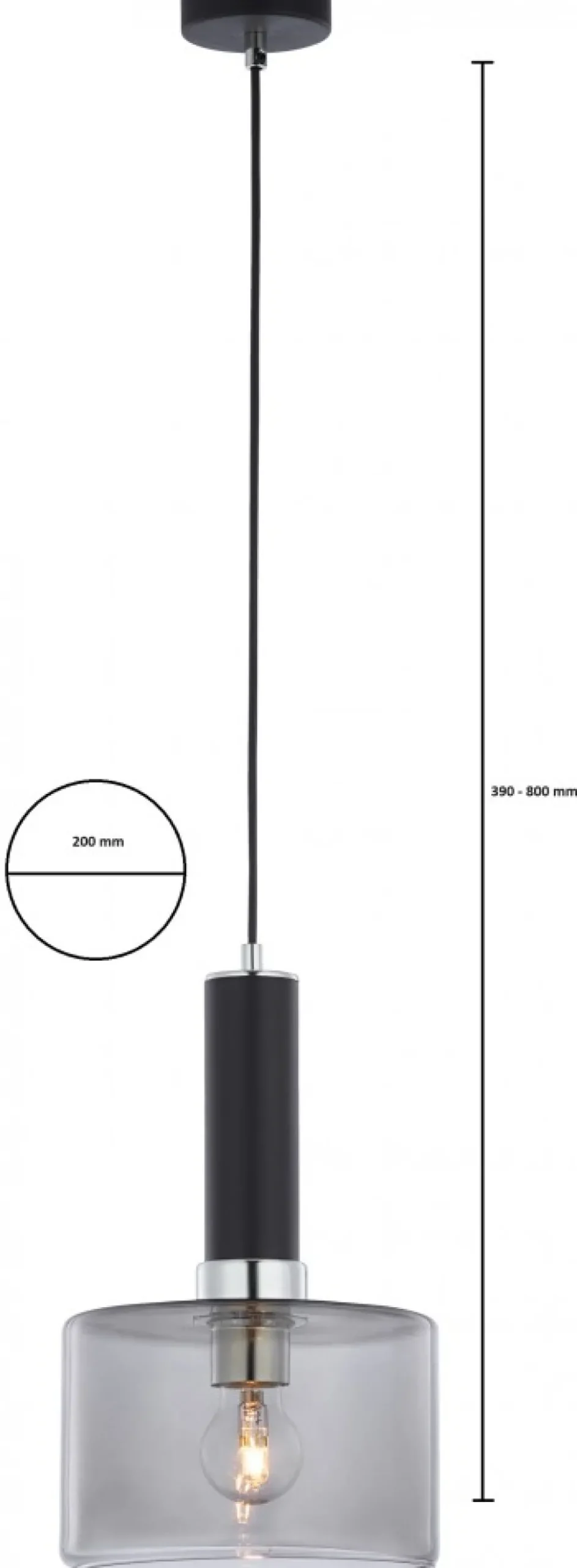 Lampa Wisząca VANES Srebrny Dymiony Szklany Klosz 1xE27 20 cm