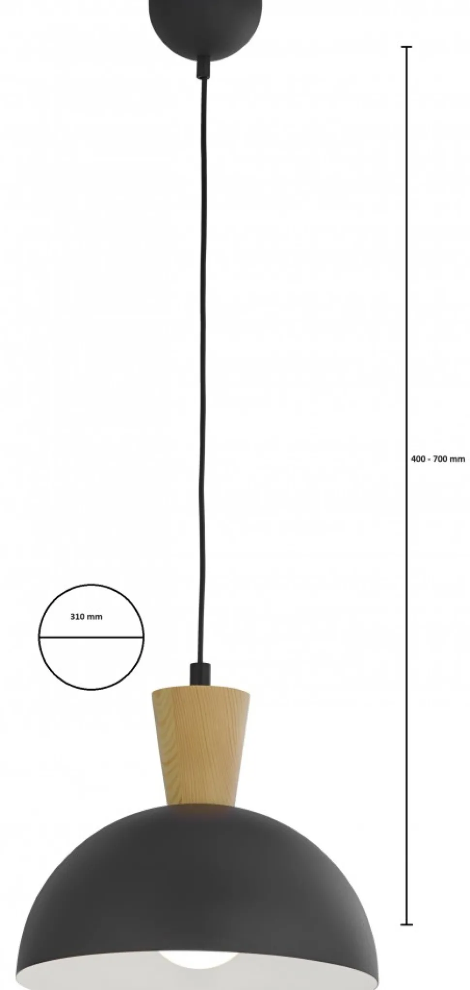 Lampa Wisząca VITO Czarny 1xE27 31 cm