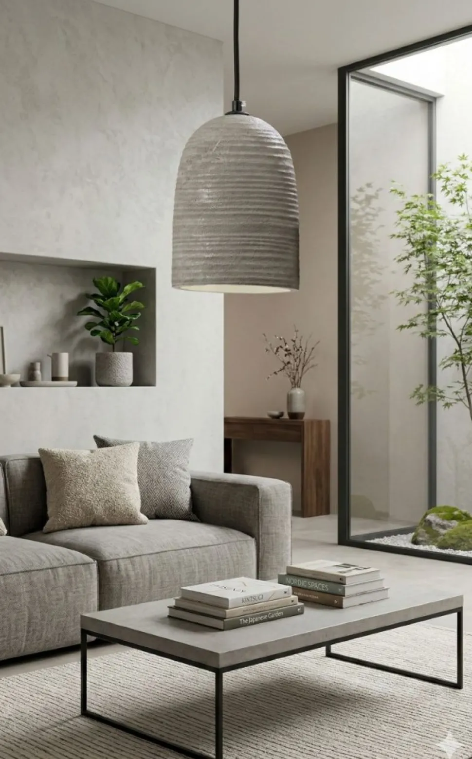 Lampa wisząca wykonana z cementu, szara