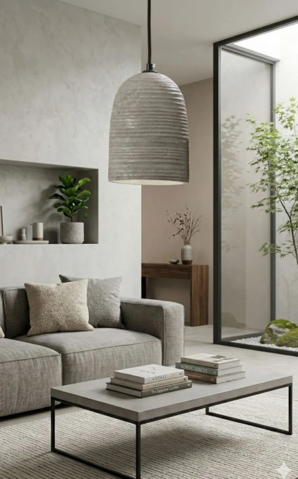 Lampa wisząca wykonana z cementu, szara