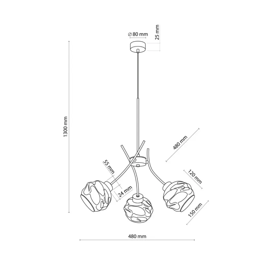 Lampa Wisząca ZULIA Czarny Szklane Klosze 3xE27