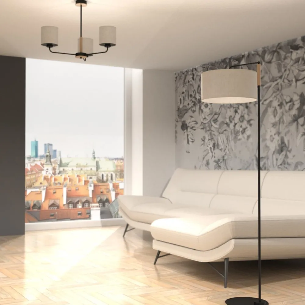 Lampa Podłogowa ATLANTA Czarny Brązowy Abażur 1xE27 150cm * Eko-light