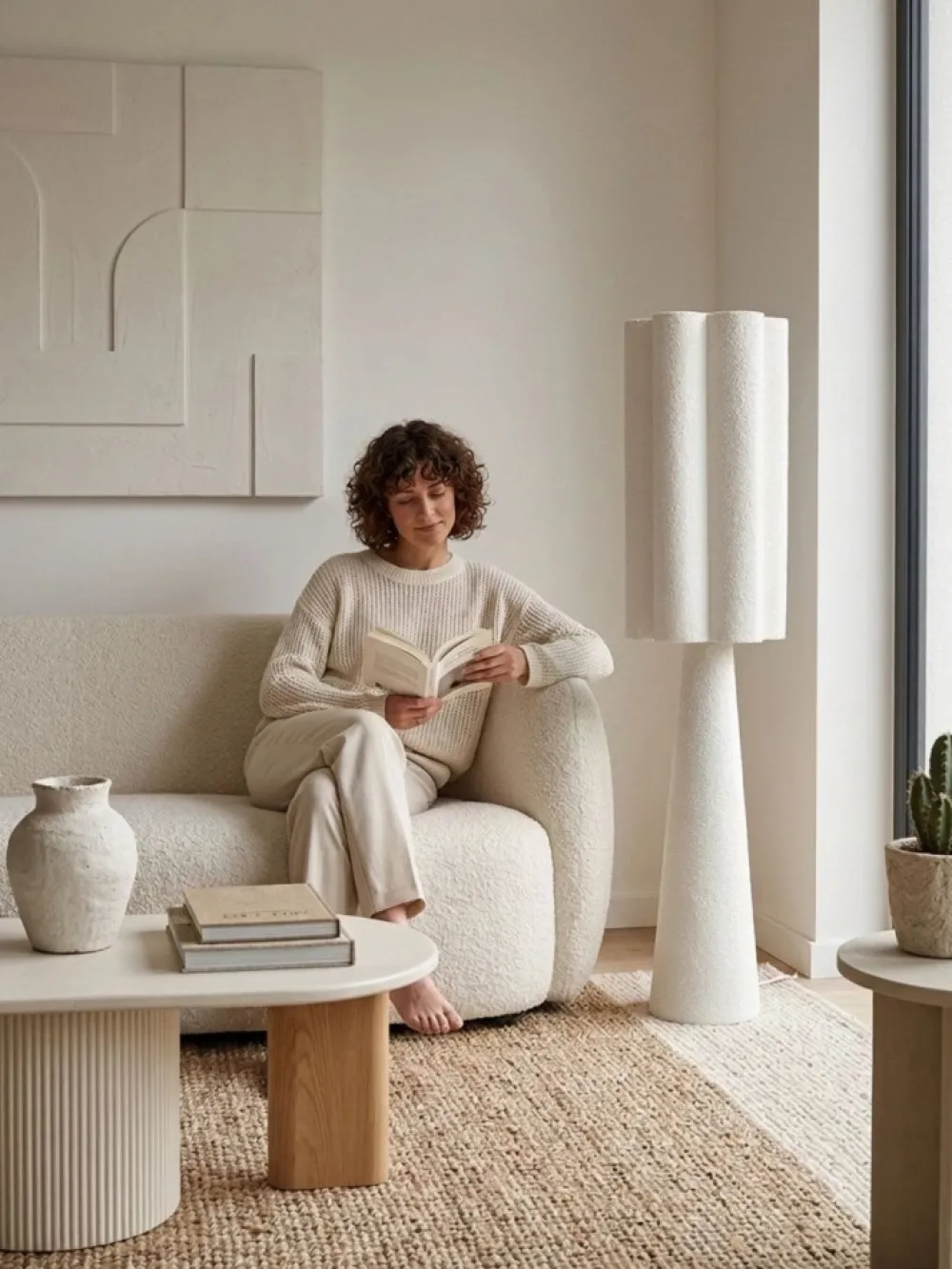 Lampa podłogowa biała boucle 130 cm * GIFTDECOR Best
