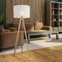 Lampa podłogowa GRAND sosna abażur len 1xE27 * TK Lighting Outlet